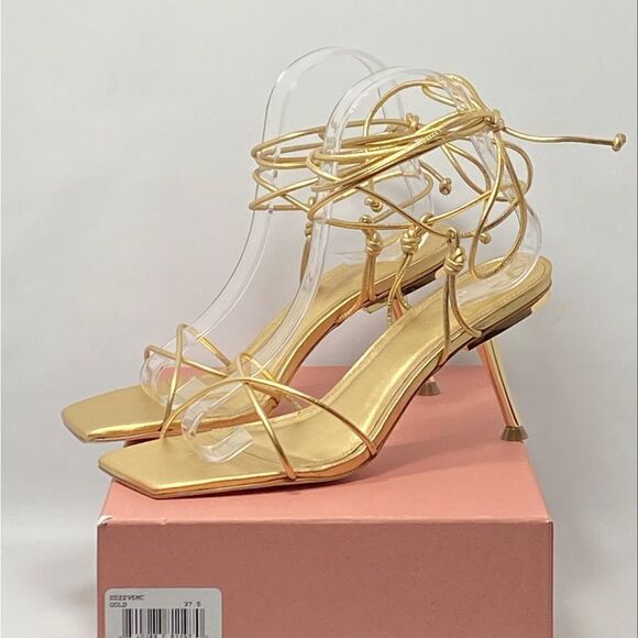 Cult Gaia Sanam Metallic Leather Lace-Up Sandals size 37.5 - Picture 11 of 13